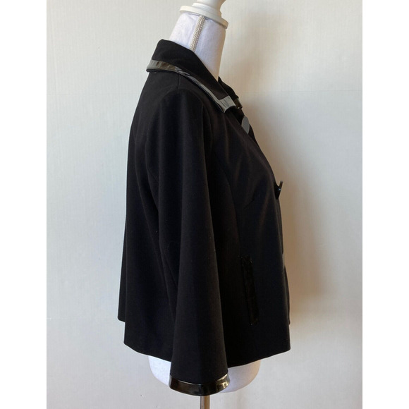 Sandro Knit Viscose Black Jacket Sz L Womens Black Patent Trim Stretch - Picture 2 of 7